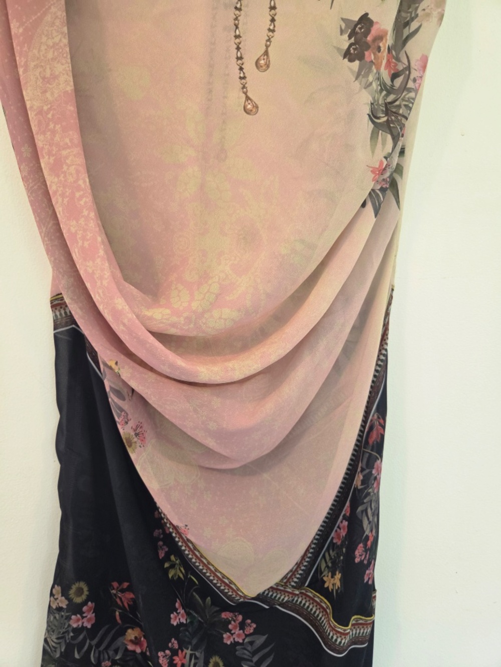 Desigual dress L pink/black midi hi/low metallic florals gems sleeveless boho - Picture 11 of 16